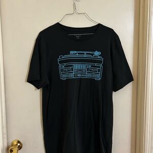 Grey T-Shirt with Blue Record Player Graphic
